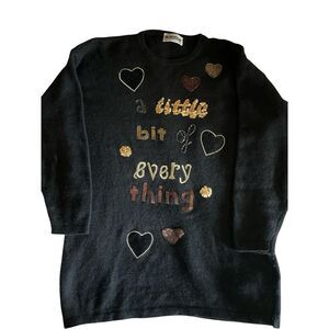 L. Tugnoli Embroidered‎ Beaded XL Lambswool Angora Pullover Black Sweater Italy